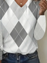 Women Plaid Long Sleeve Tee T-shirt V Neck Printing Casual Spring/Fall Graphic Tee Top