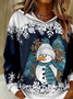 Women Christmas Snowman Spring/Fall Printing Long Sleeve Casual Daily Hoodie