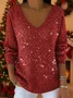 Women Christmas Long Sleeve Tee T-shirt V Neck Printing Casual Spring/Fall Top