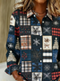 Women Christmas Long Sleeve Shirt Spring/Fall Buckle Shirt Collar Regular Sleeve Daily Casual Top