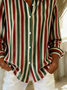Women Striped Long Sleeve Shirt Spring/Fall Buckle Shirt Collar Regular Sleeve Daily Casual Top