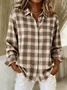 Women Plaid Long Sleeve Shirt Spring/Fall Buckle Shirt Collar Regular Sleeve Daily Casual Top