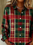 Women Plaid Long Sleeve Shirt Spring/Fall Buckle Shirt Collar Regular Sleeve Daily Casual Top