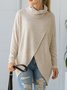 Women Plain Long Sleeve Tee T-shirt Mock Neck Asymmetric Casual Spring/Fall Top