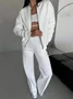 Women Plain Split Joint Two-Piece Set Daily Long Sleeve Casual Spring/Fall Top With Pants Matching Set