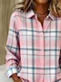 Women Plaid Long Sleeve Shirt Spring/Fall Buckle Shirt Collar Regular Sleeve Daily Casual Top