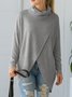Women Plain Long Sleeve Tee T-shirt Mock Neck Asymmetric Casual Spring/Fall Top