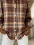 Women Plaid Long Sleeve Shirt Spring/Fall Buckle Shirt Collar Regular Sleeve Daily Casual Top