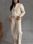 Women Plain Split Joint Two-Piece Set Daily Long Sleeve Casual Spring/Fall Top With Pants Matching Set