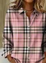 Women Plaid Long Sleeve Shirt Spring/Fall Buckle Shirt Collar Regular Sleeve Daily Casual Top