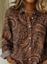 Women Floral Long Sleeve Shirt Spring/Fall Buckle Shirt Collar Regular Sleeve Daily Casual Top
