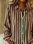 Women Striped Long Sleeve Shirt Spring/Fall Buckle Shirt Collar Regular Sleeve Daily Casual Top