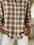 Women Plaid Long Sleeve Shirt Spring/Fall Buckle Shirt Collar Regular Sleeve Daily Casual Top
