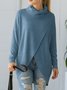 Women Plain Long Sleeve Tee T-shirt Mock Neck Asymmetric Casual Spring/Fall Top