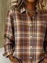 Women Plaid Long Sleeve Shirt Spring/Fall Buckle Shirt Collar Regular Sleeve Daily Casual Top