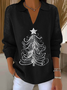 Women Christmas Printing Spring/Fall Casual Long Sleeve Shawl Collar Sweater