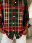 Women Plaid Long Sleeve Shirt Spring/Fall Buckle Shirt Collar Regular Sleeve Daily Casual Top