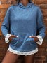 Women Plain Hoodie Split Joint Vintage Spring/Fall Long Sleeve Sweatshirt