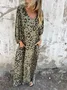 Women Floral Long Sleeve Spring/Fall Printing Dress V Neck Balloon Sleeve Daily Vintage Maxi T-Shirt Dress A-Line Dress
