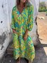 Women Floral Long Sleeve Spring/Fall Printing Dress V Neck Balloon Sleeve Daily Vintage Maxi T-Shirt Dress A-Line Dress