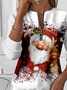 Women Santa Claus Crew Neck Printing Casual Spring/Fall Long Sleeve Sweatshirt
