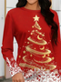 Women Christmas Long Sleeve Tee T-shirt Crew Neck Printing Casual Spring/Fall Graphic Tee Top