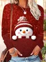 Women Christmas Snowman Long Sleeve Tee T-shirt Crew Neck Printing Casual Spring/Fall Graphic Tee Top