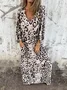 Women Floral Long Sleeve Spring/Fall Printing Dress V Neck Balloon Sleeve Daily Vintage Maxi T-Shirt Dress A-Line Dress