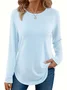 Women Plain Color Long Sleeve Tee T-shirt Crew Neck Printing Casual Spring/Fall Graphic Tee Top