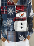 Women Christmas Snowman Shawl Collar Printing Casual Spring/Fall Long Sleeve Sweatshirt
