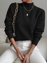 Women Plain Split Joint Winter Street Long Sleeve Mock Neck Sweater