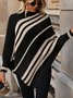 Women Striped Printing Winter Street Long Sleeve Mock Neck Sweater
