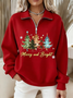 Women Christmas Shawl Collar Printing Casual Spring/Fall Long Sleeve Sweatshirt