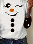 Women Christmas Snowman Long Sleeve Tee T-shirt Crew Neck Printing Casual Spring/Fall Graphic Tee Top