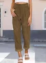 Women Plain Long Elastic Waist Pants Vintage Spring/Fall Trousers