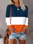 Women Multicolor Block Long Sleeve Tee T-shirt Crew Neck Printing Casual Spring/Fall Graphic Tee Top
