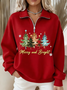 Women Christmas Shawl Collar Printing Casual Spring/Fall Long Sleeve Sweatshirt