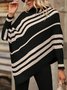 Women Striped Printing Winter Street Long Sleeve Mock Neck Sweater
