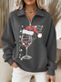 Women Christmas Shawl Collar Printing Casual Spring/Fall Long Sleeve Sweatshirt