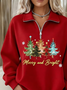 Women Christmas Shawl Collar Printing Casual Spring/Fall Long Sleeve Sweatshirt