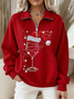 Women Christmas Shawl Collar Printing Casual Spring/Fall Long Sleeve Sweatshirt