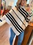 Women Striped Printing Winter Street Long Sleeve Mock Neck Sweater