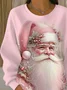 Women Santa Claus Crew Neck Printing Casual Spring/Fall Long Sleeve Sweatshirt