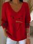 Women Christmas Snowman Long Sleeve Tee T-shirt V Neck Printing Casual Spring/Fall Top