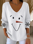 Women Christmas Snowman Long Sleeve Tee T-shirt V Neck Printing Casual Spring/Fall Top