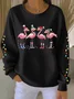 Women Flamingo Crew Neck Printing Casual Spring/Fall Long Sleeve Sweatshirt