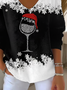 Women Christmas Long Sleeve Tee T-shirt V Neck Printing Casual Spring/Fall Top