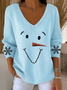 Women Christmas Snowman Long Sleeve Tee T-shirt V Neck Printing Casual Spring/Fall Top