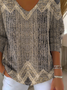 Women Abstract Long Sleeve Tee T-shirt V Neck Printing Casual Spring/Fall Top