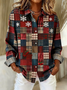 Women Christmas Long Sleeve Shirt Spring/Fall Buckle Shirt Collar Regular Sleeve Daily Casual Top